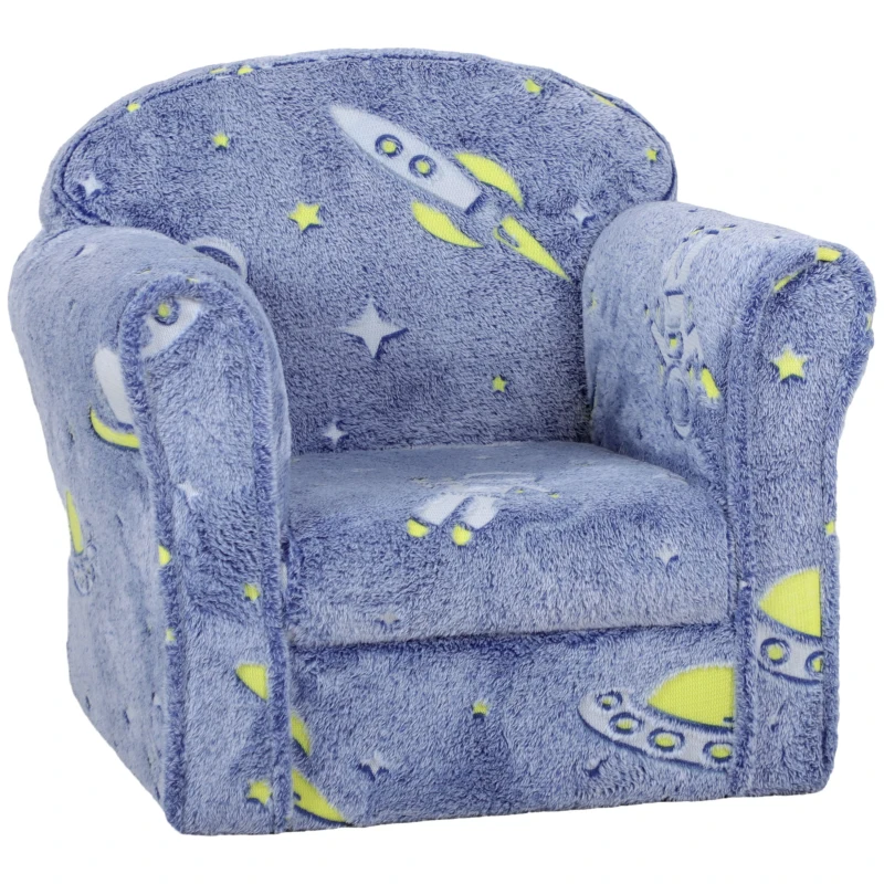 Qaba Toddler Chair with Luminous Universe Design, Wooden Frame, for 18-36 Months, Blue