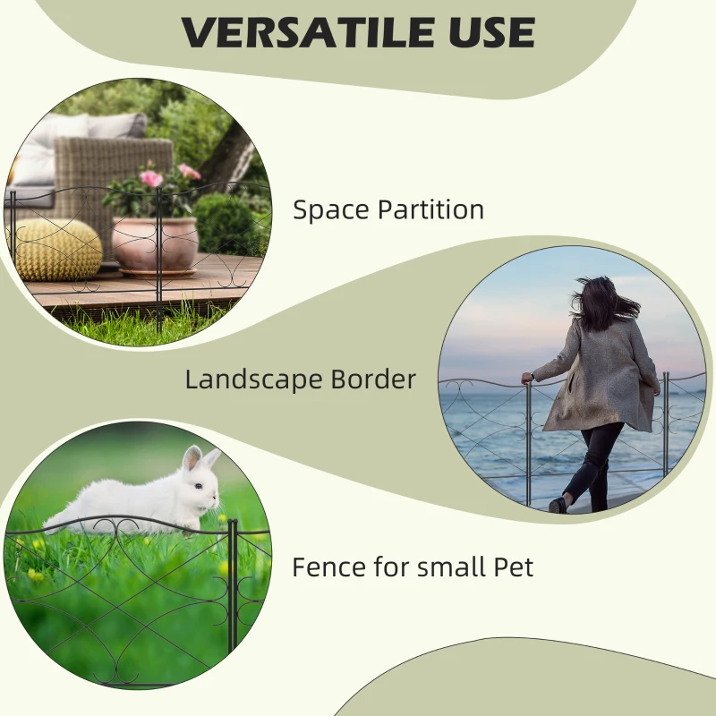 Outsunny 5 Pack Garden Fencing Linear Length 10 Feet Decorative Outdoor Fence Panels, Rustproof Metal Wire Border Edging Animal Barrier, 24 x 31-Inch per Piece, Black