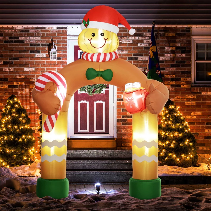 Outsunny 9.2' Inflatable Gingerbread Man Arch w/ White LED Lights, Blow-Up Outdoor Display for Party