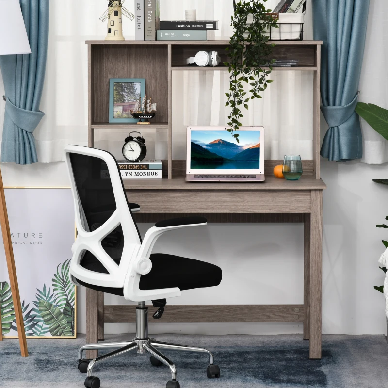 HOMCOM Computer Desk with Hutch, Home Office Table with Storage Shelves and Open Compartments for Writing, Work, Brown