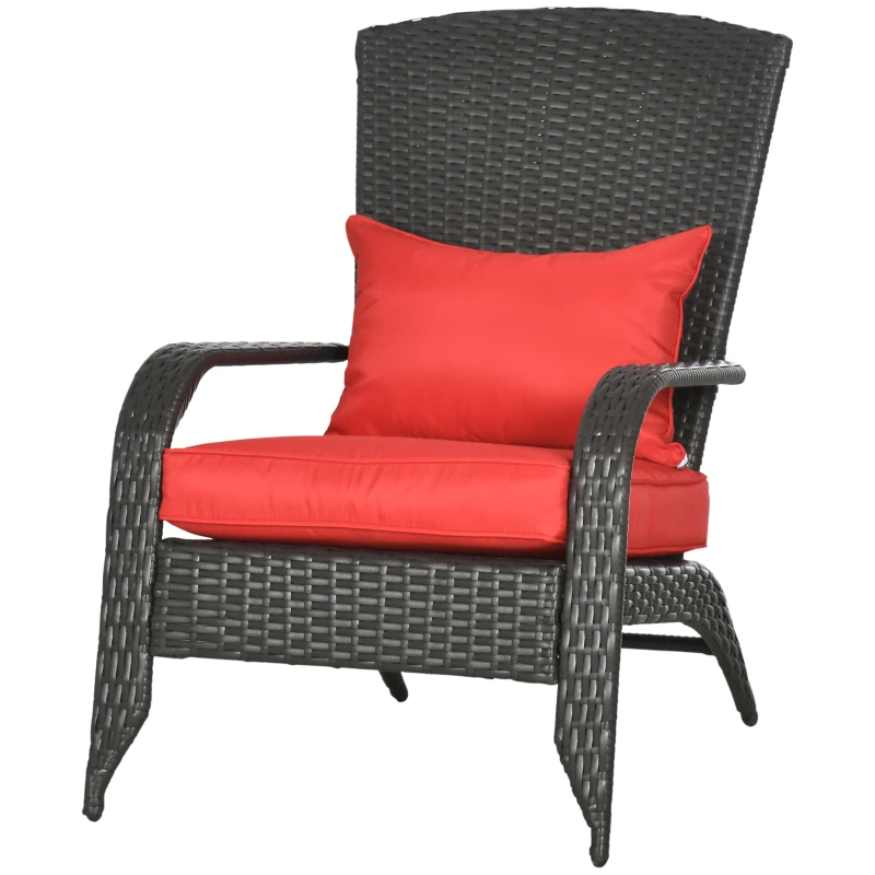 Outsunny Patio Wicker Adirondack Chair, Outdoor Rattan Muskoka Chair with Cushions for Patio, Garden, Backyard, Red