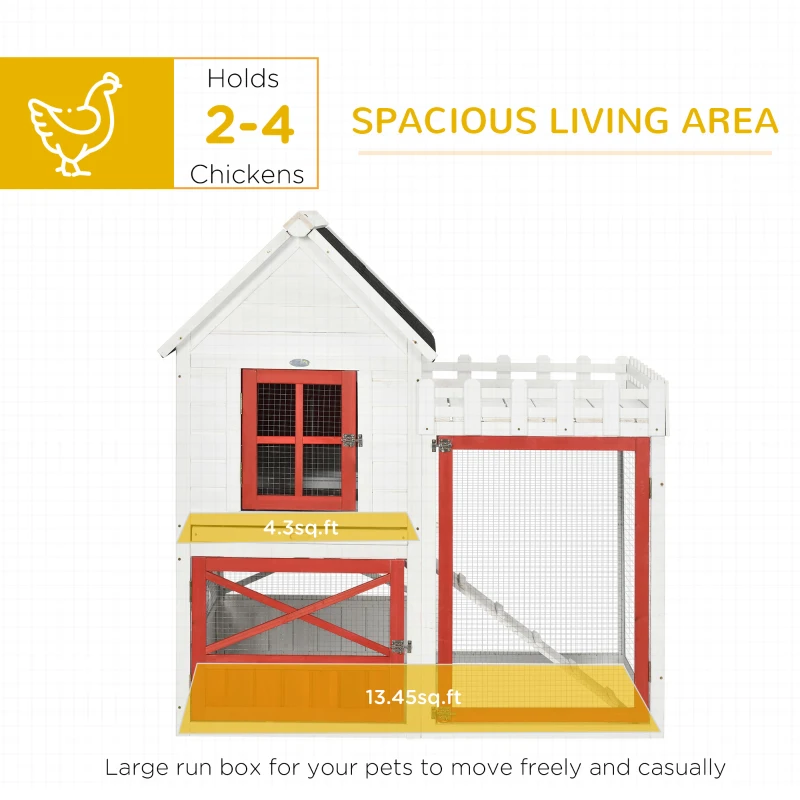 PawHut 51" Small Chicken Coop with Storage Box, Wooden Chicken Coop Chicken House Outdoor Hen House with Nesting Box, Slide-Out Tray, White