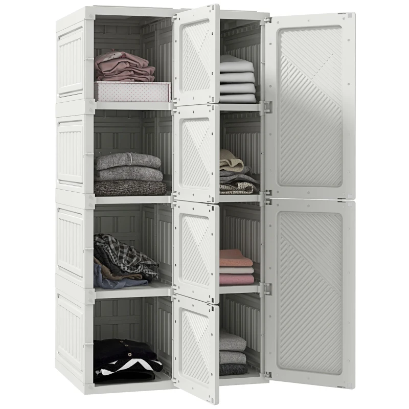 HOMCOM Portable Wardrobe, Foldable Clothes Storage Organzier with 8 Compartments, Magnet Doors, White