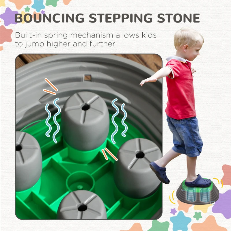 Outsunny 11 PCs Stepping Stones Kids with Non-slip Rubber, Stackable Balance River Stones for Obstacle Course Sensory Play, Outdoor Indoor for 3-8 Years Old