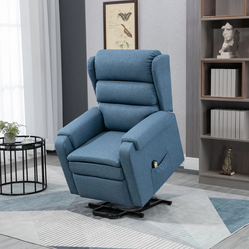 HOMCOM Lift Chair for Elderly, Power Chair Recliner with Footrest, Remote Control, Side Pockets for Living Room, Blue