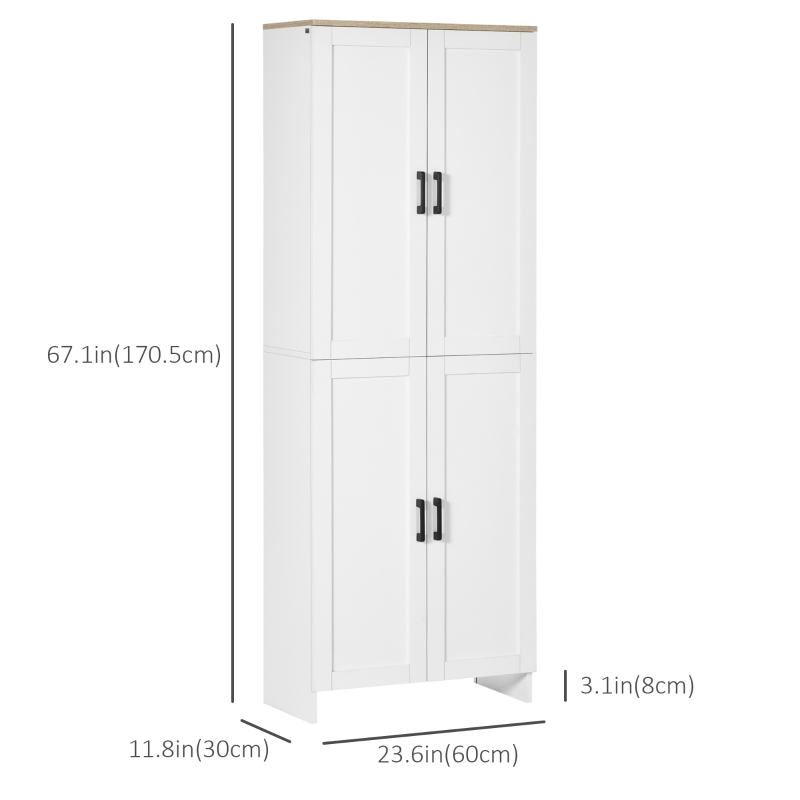 HOMCOM 67" 4-Door Kitchen Pantry Cabinet, Freestanding Storage Cabinet Cupboard with Adjustable Shelves, White