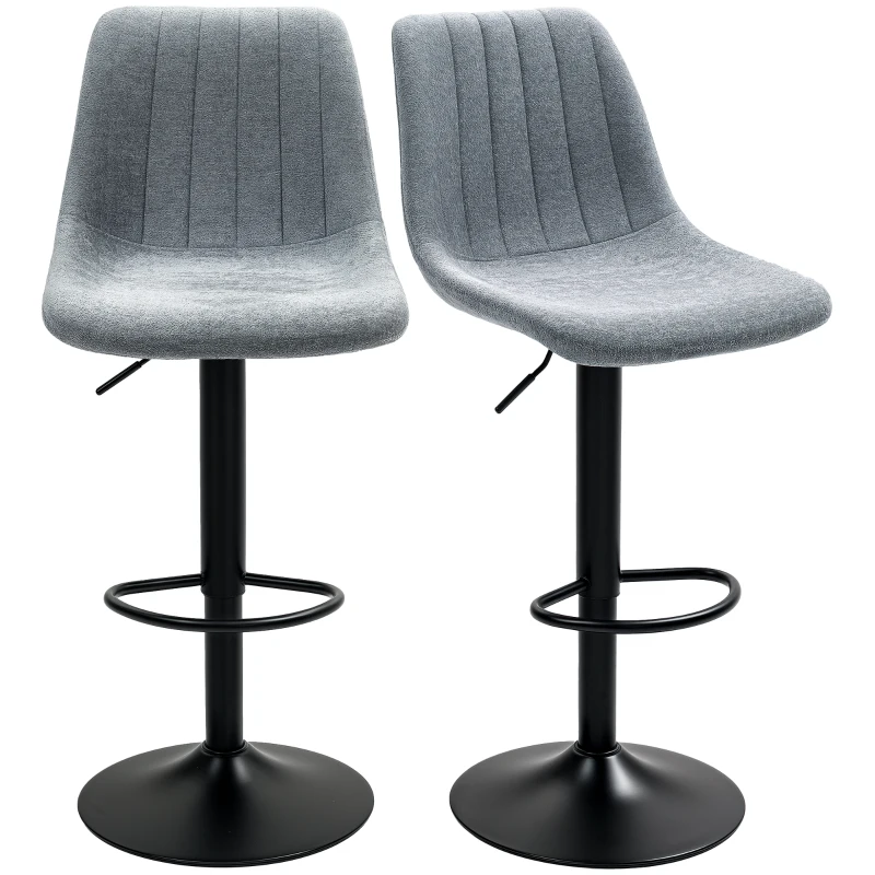 HOMCOM Adjustable Barstools Set of 2, Swivel Bar Stools with Back and Footrest for Kitchen Island Counter, Charcoal Grey