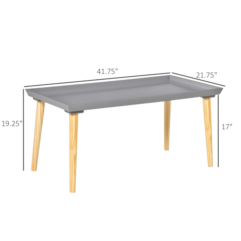 HOMCOM Coffee Table with Tray Top, Nordic Center Table with Pine Wood Legs, Rectangle Coffee Tables for Living Room, Gray