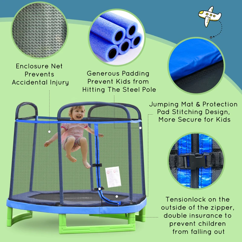 Outsunny 7FT Heavy-Duty Trampoline for Kids Outdoor Toys, Small Backyard 7' Trampoline with Net, Exercise Toy for Kids 3-12, Blue