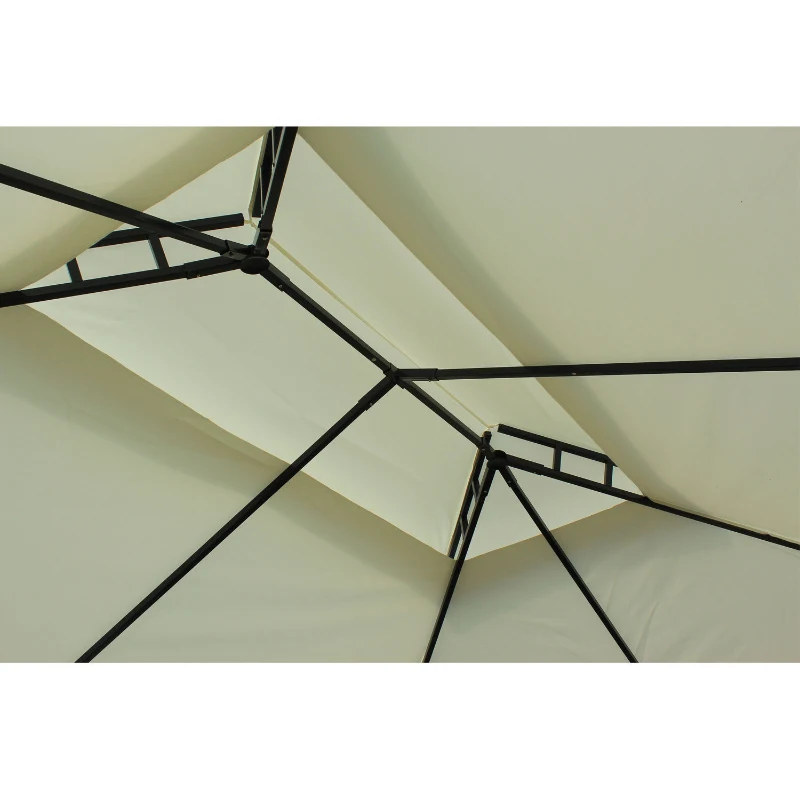 Outsunny 10x13ft Garden Gazebo Double-Tiered with Curtain Outdoor Shelter Backyard Canopy Cream White