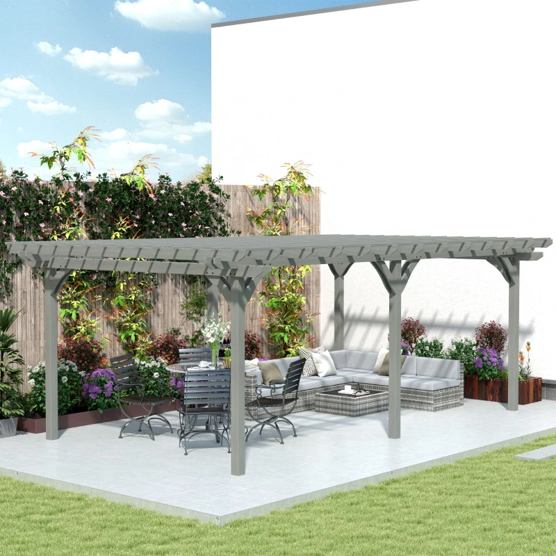 Outsunny 12' x 20' Outdoor Pergola, Wood Gazebo Grape Trellis with Stable Structure for Climbing Plant Support, Gray