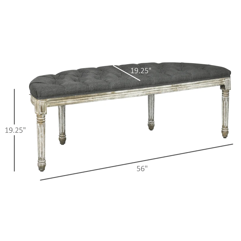 HOMCOM Vintage Semi-Circle End of Bed Bench, Upholstered Bedroom Entryway Bench with Tufted Linen-Touch Fabric with Rubberwood Legs, Gray