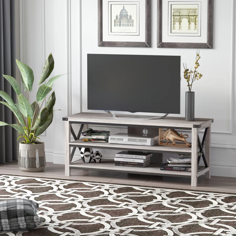 HOMCOM Ample Storage TV Stand with 2 Cable Management Hole, Entertainment Center for Living Room, Fits for 60" TV