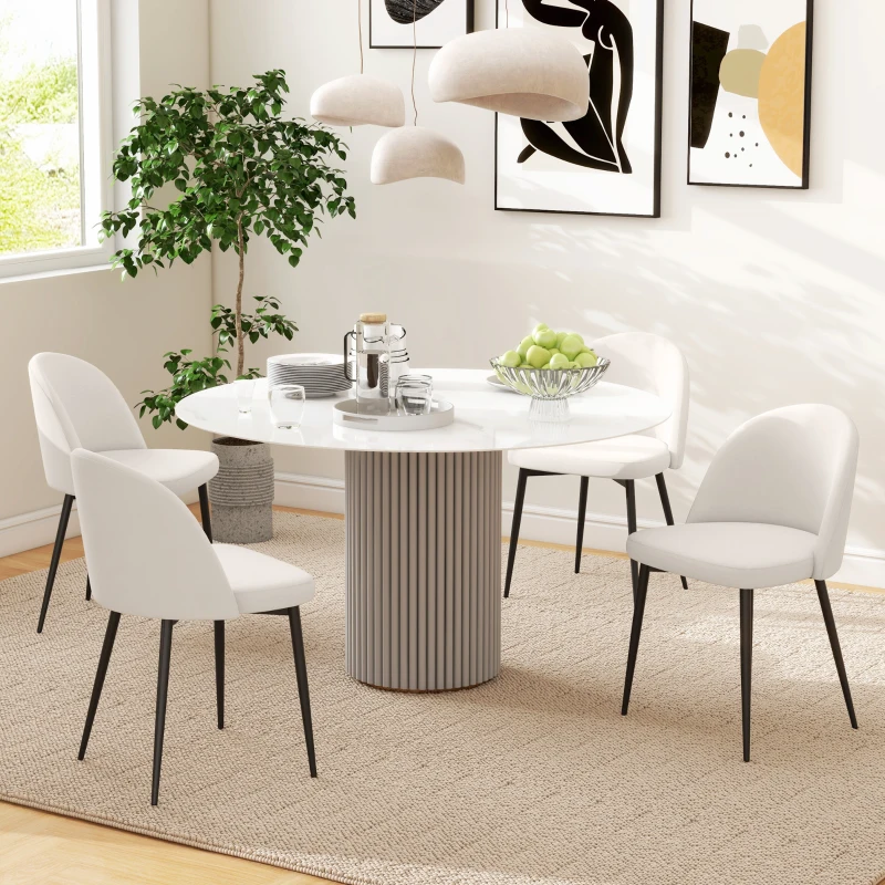 HOMCOM Set of 2 Mid-Back Dining Chair, Mid-Back Velvet-touch Upholstery Kitchen Chair for Living Room Dining Room, Cream White