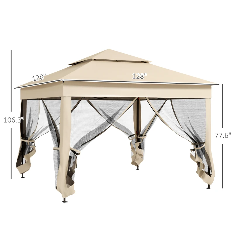 Outsunny Outdoor Patio Pop Up Canopy Gazebo Shelter with Zipper Netting, Carry Bag, 11' x 11', Beige