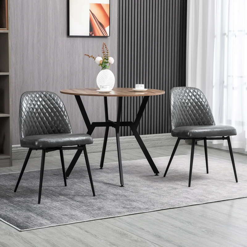 HOMCOM Dining Chairs Set of 2, Modern Kitchen Chairs with Faux Leather Upholstery and Steel Legs for Living Room, Dining Room, Bedroom, Dark Gray