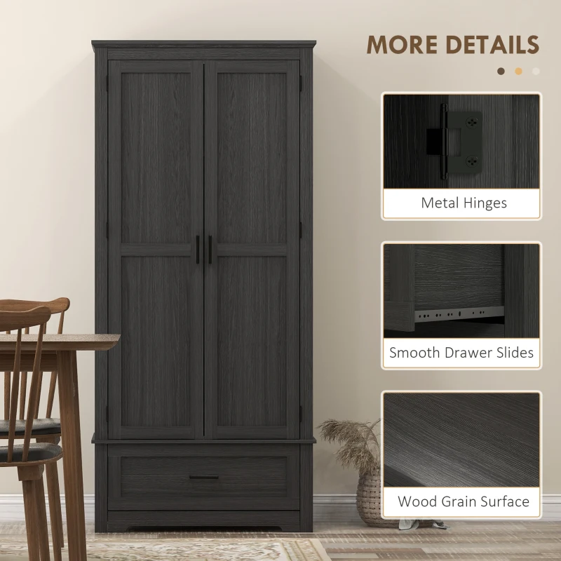 HOMCOM 69" Tall Farmhouse Kitchen Pantry Cabinet with 2 Doors, Drawer and Adjustable Shelves for Dining Room, Black