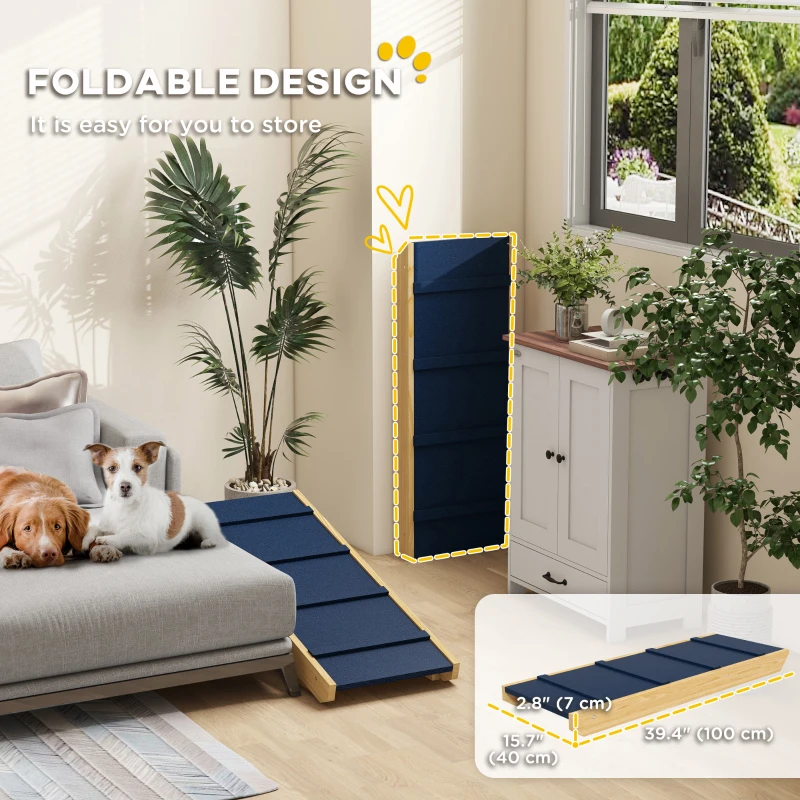PawHut Adjustable Dog Ramp for Bed, Sofa, with Non-Slip Surface, Folding Dog Stair for Small, Medium, Large Dogs