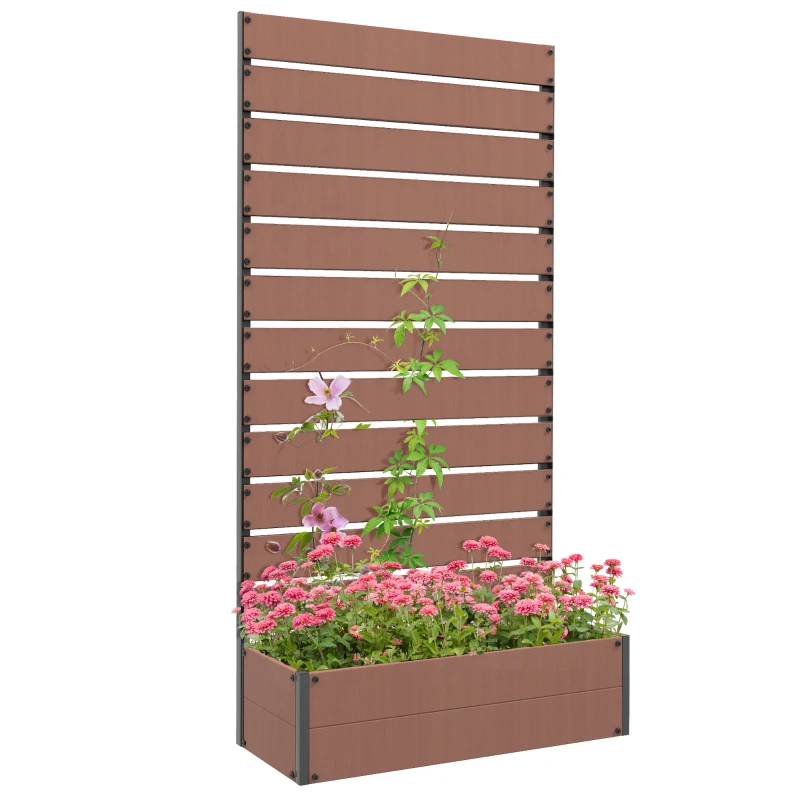 Outsunny Trellis Planter for Climbing Plants, Raised Garden Bed with Trellis, Planter Box for Outdoor Garden, Light Brown