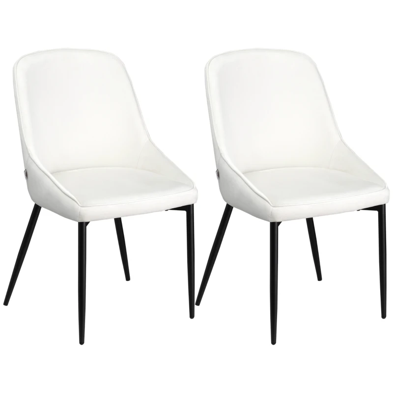 HOMCOM Dining Chairs Set of 2, Upholstered Velvet Kitchen Chairs, Accent Chair with Back, Steel Legs for Living Room, Dining Room, Bedroom, Cream White