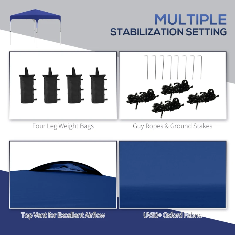 Outsunny 10' x 10' Pop Up Canopy Tent with Sand Bags, UPF 50+ Instant Sun Shelter, Tents for Parties, Height Adjustable, with Wheeled Carry Bag, for Outdoor, Garden, Patio, Royal Blue