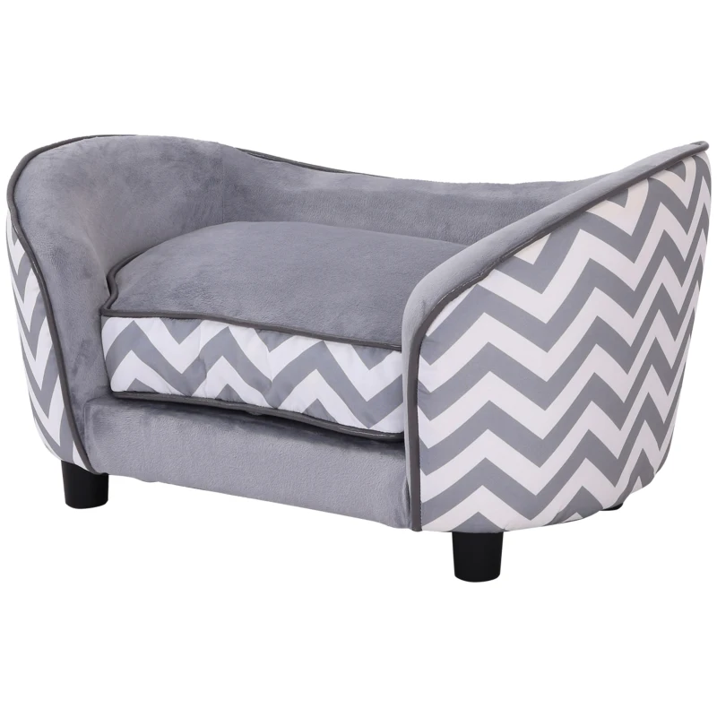 PawHut Pet Sofa Elevated Dog Bed Raised Cat Couch Puppy Furniture for Small Sized Dogs with Storage Removable Cushion Cover Grey