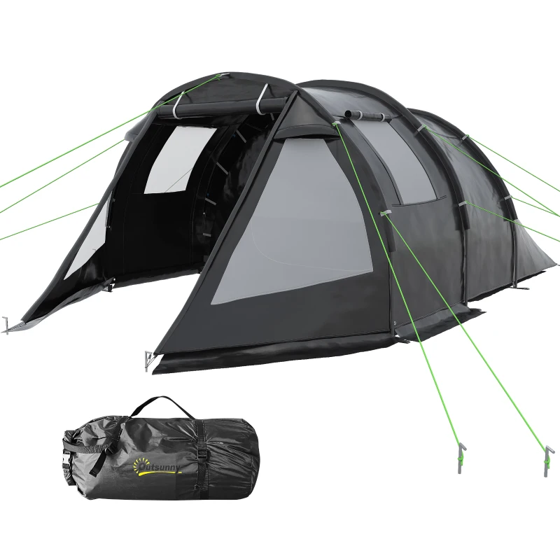 Outsunny 3-4 Person Easy Setup Cabin Tent with Two Room, Waterproof & UV30+ Camping Tent with Carrying Bag, Charcoal