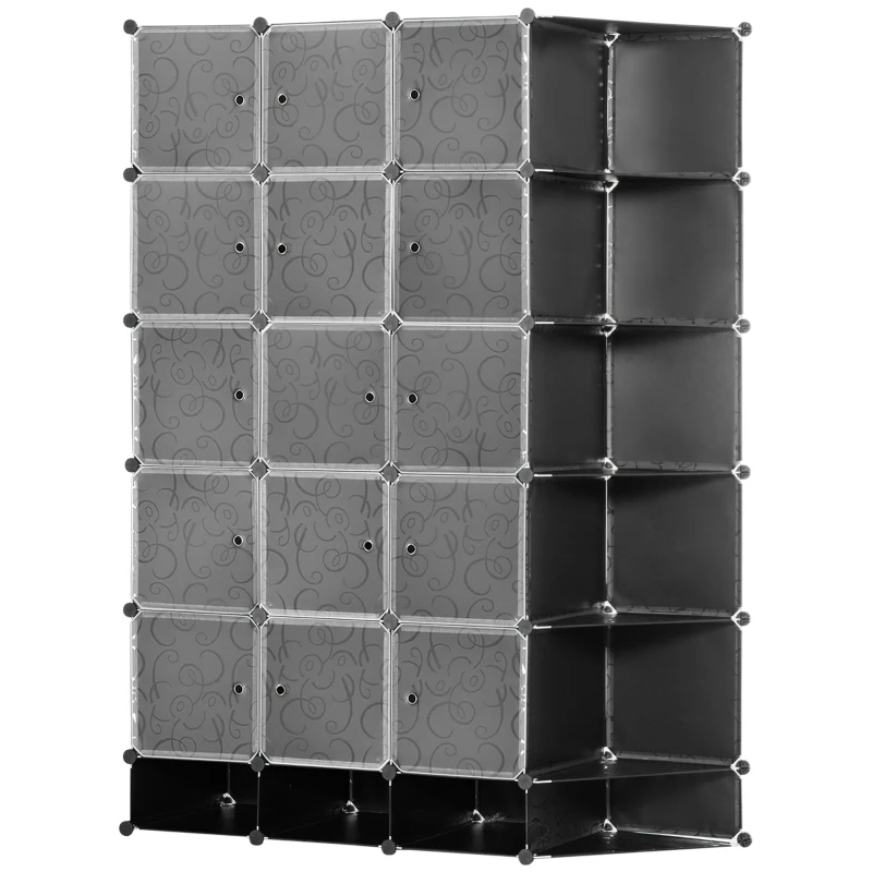 HOMCOM Cube Storage Organizer, DIY 20-Cube Modular Cabinet, Shoe Rack with Doors for Living Room, Black