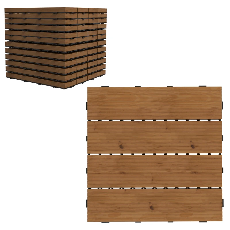 Outsunny 12 Pcs Garden Decking Tiles Wooden Outdoor Flooring Tiles for All Weather Use, Brown