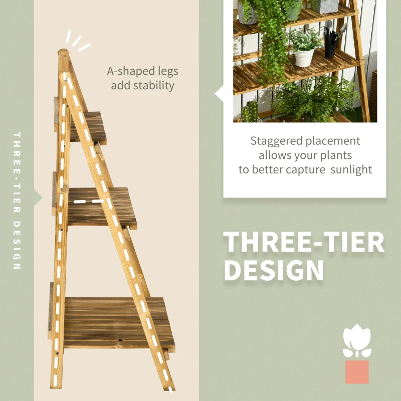 Outsunny 3-Tier Folding Plant Stand, 32'' x 15'' Wooden Indoor Plant Shelf Display Stand, for Corner Balcony Garden Patio