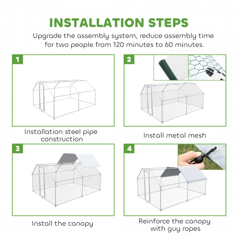 PawHut 9.2' x 12.5' Metal Chicken Coop, Galvanized Walk-in Hen House, Poultry Cage Outdoor Backyard with Waterproof UV-Protection Cover for Rabbits, Ducks