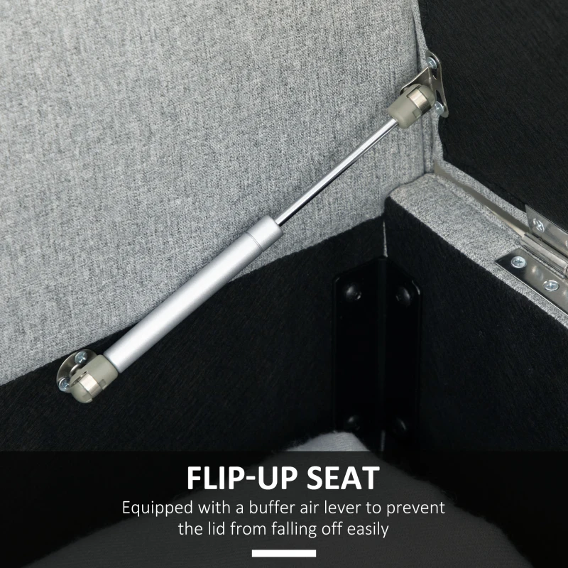 HOMCOM Modern Upholstered Storage Bench with Arms, Linen-Feel Fabric Ottoman Bench for Bedroom Entryway Living Room, Light Gray