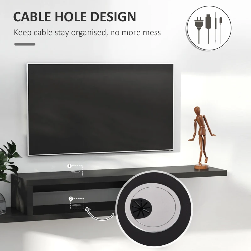 HOMCOM Floating TV Stand for TVs up to 60", Wall Mounted Media Console with 2-Tier Shelf, Entertainment Center Unit for Living Room Bedroom, Black