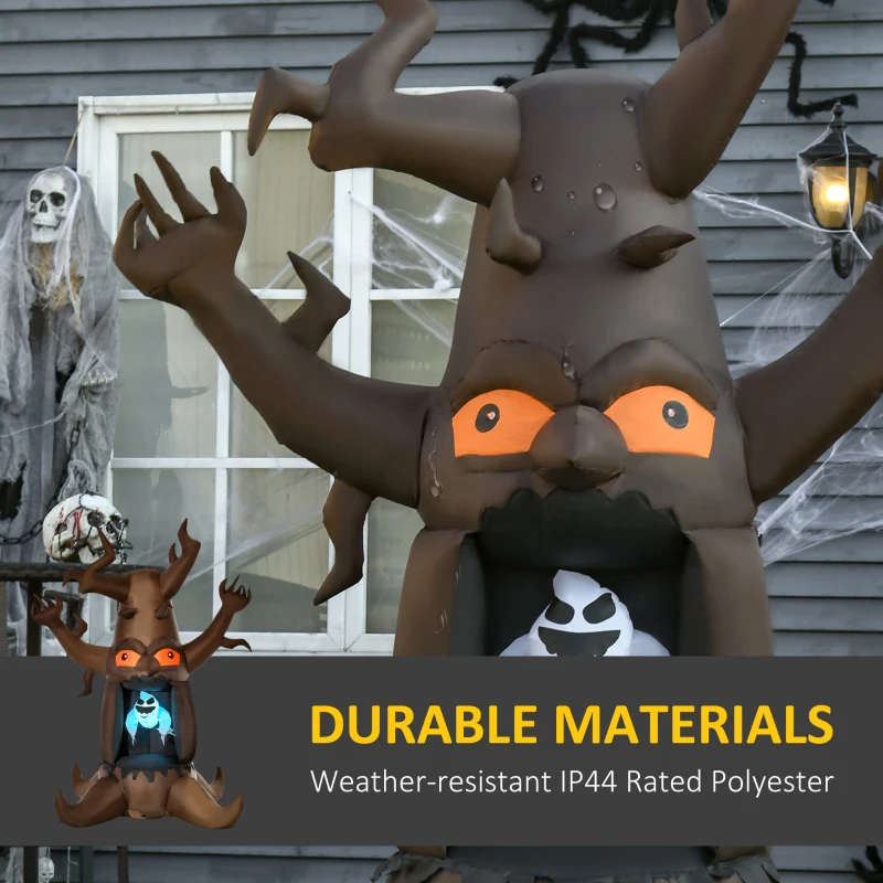 HOMCOM Inflatable Halloween Decoration Haunted Tree with White Ghost, Blow-Up Outdoor LED Display for Lawn, Garden, Party