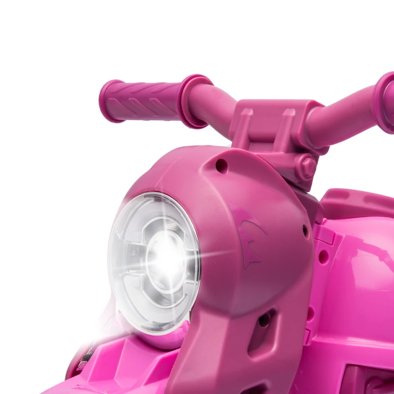 Qaba Ride On Motorcycle, 6V Ride on Bubble Car, 3 Wheeled Electric Motorcycle for Kids w/ LED Headlight, Music, Pink