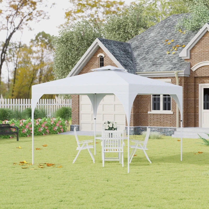 Outsunny 10'x10' Pop Up Canopy, Easy Set Up Party Tent with 2 Tier Vented Roof and Carrying Bag for Outdoor, Garden, Camping, White