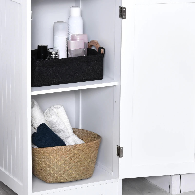 kleankin Tall Bathroom Storage Cabinet, Freestanding Tower Cabinet with Adjustable Shelf, 3 Open Shelves, White