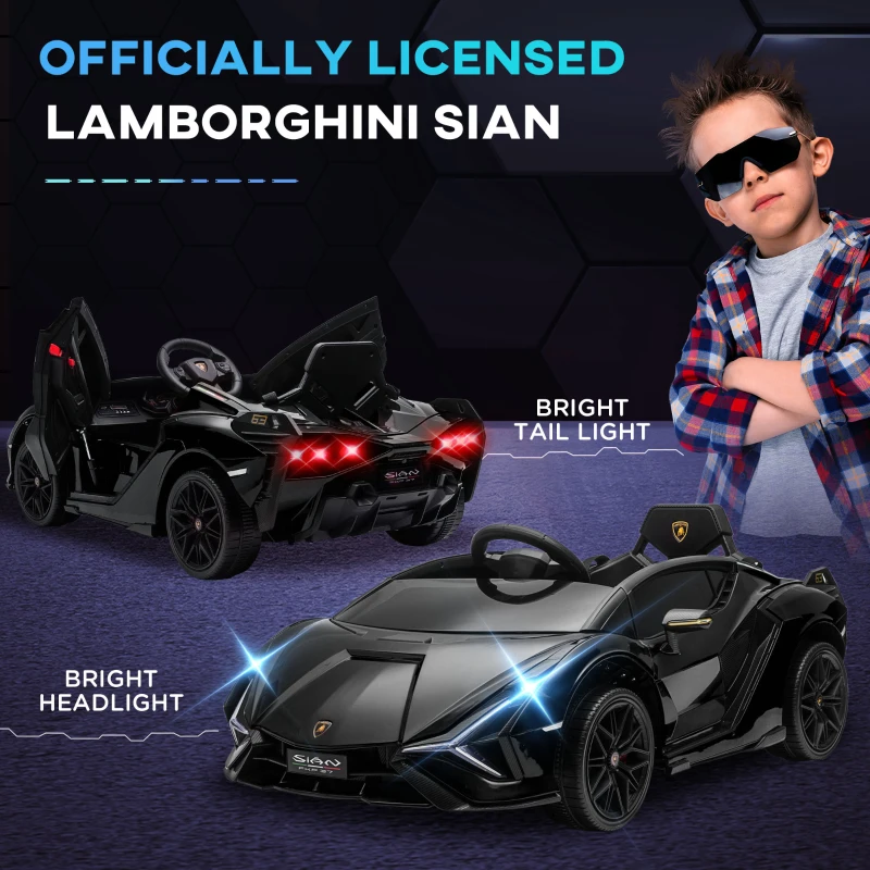 Aosom 12V Lamborghini SIAN Licensed Electric Car for kids with Remote Control, Horn, Music, & Headlights, Black