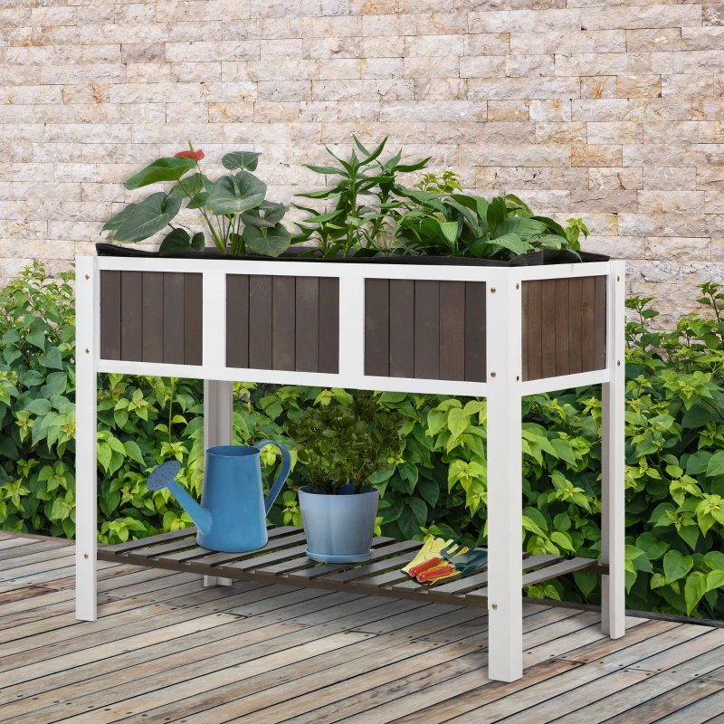 Outsunny 47" x 23" Raised Garden Bed w/ Storage Shelf, 2 Tiers Elevated Planter Box with Legs for Vegetables, Flowers and Herbs Backyard, Patio, Balcony