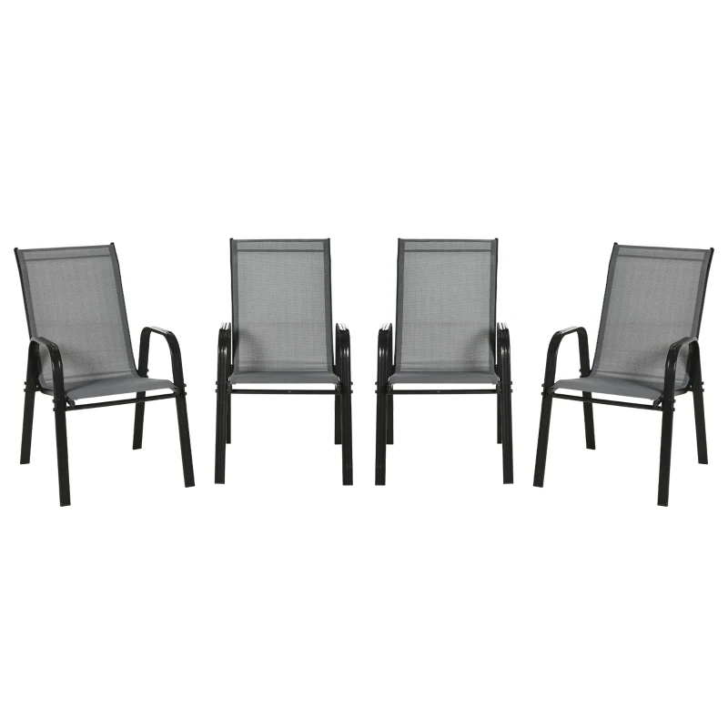 Outsunny Set of 4 Outdoor Dining Chairs, Heavy Duty Stackable Patio Dining Set with Armrests for Balcony Garden, Dark Grey