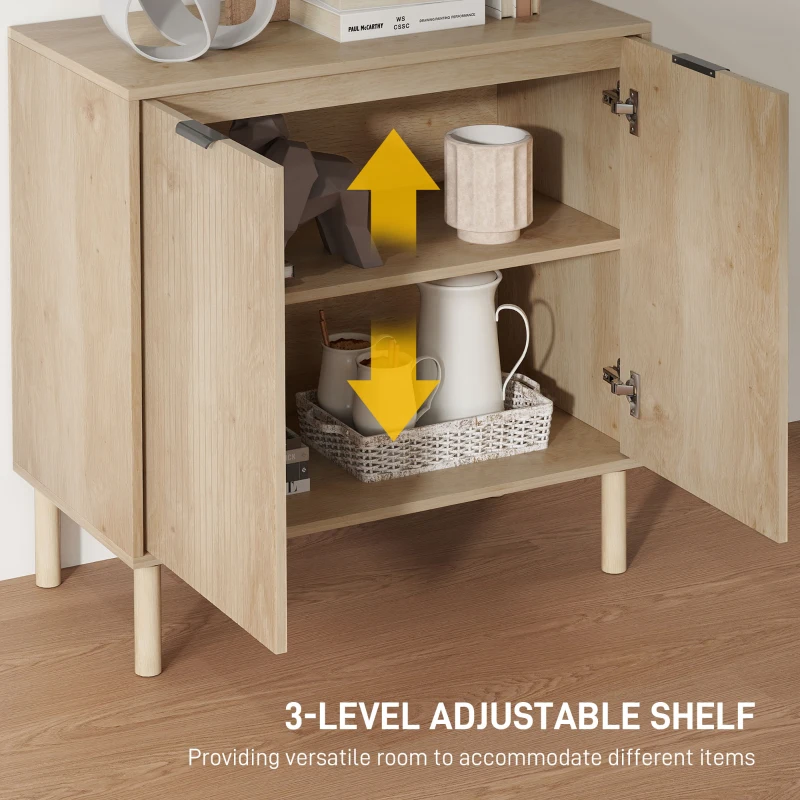 HOMCOM Accent Cabinet with Doors & Adjustable Shelf, Freestanding Storage Cabinet with Wood Legs for Living Room, Oak