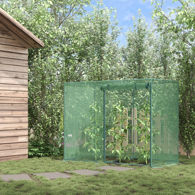 Outsunny 6.5 x 3.3ft Crop Cage, Garden Plant Protector with Single Zippered Door, Storage Bag and Ground Stakes, Green