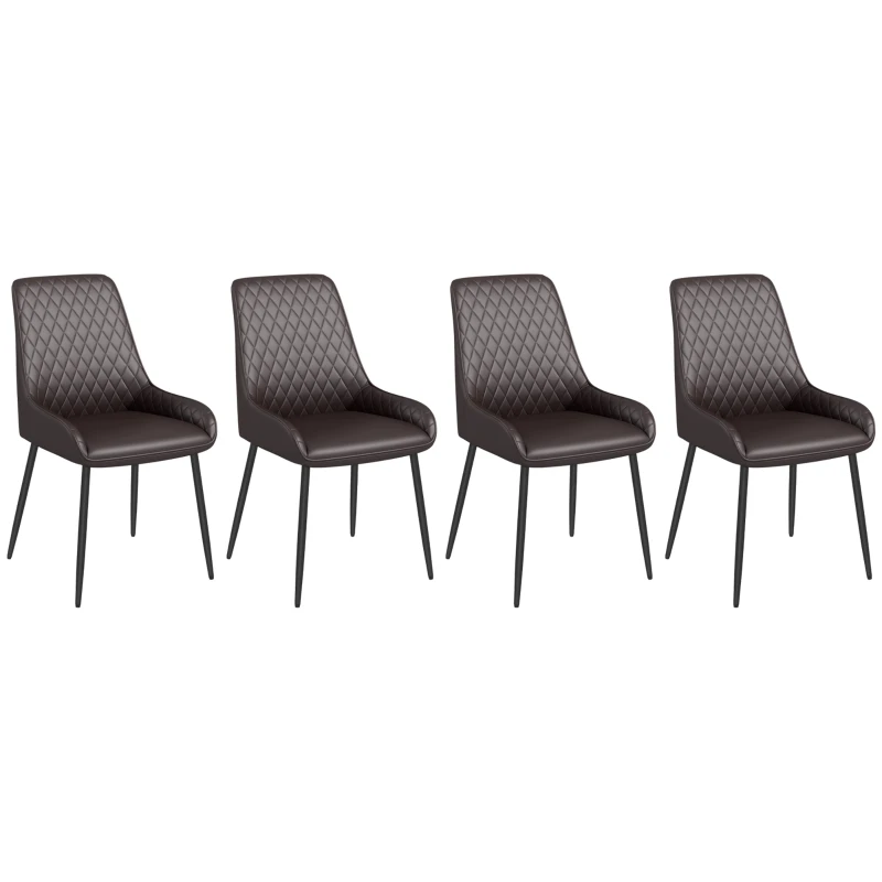HOMCOM Upholstered Kitchen Chairs, Modern Dining Chairs Set of 4 with Diamond Tufting and Steel Legs for Dining Room, Brown