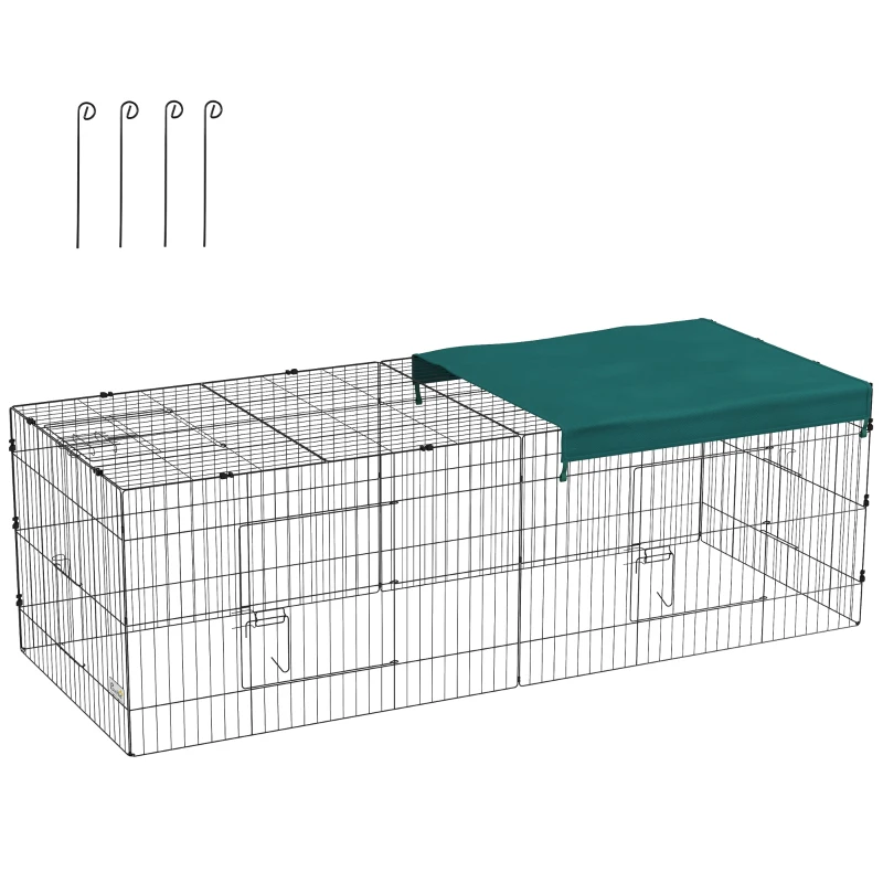 PawHut Small Animal Cage with Roof, Indoor/Outdoor Use, for Chicken, Rabbits, Chinchillas, 87" x 34" x 28", Green