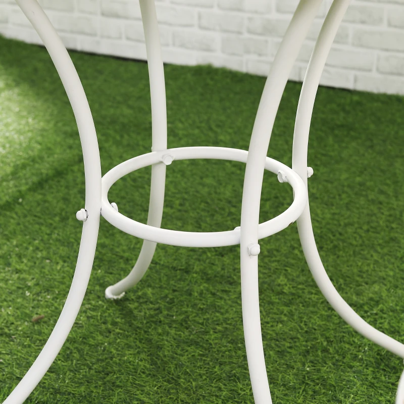 Outsunny 3 Piece Patio Bistro Set, Floral Mosaic Pattern, Metal Folding Chairs, Foldable Outdoor Dining Table for Coffee, Decor, Garden, Poolside, Porch, White