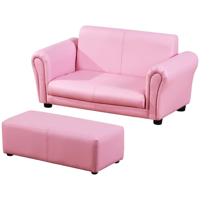 Qaba Kids Sofa Set with Footstool for Toddlers and Babies, Pink