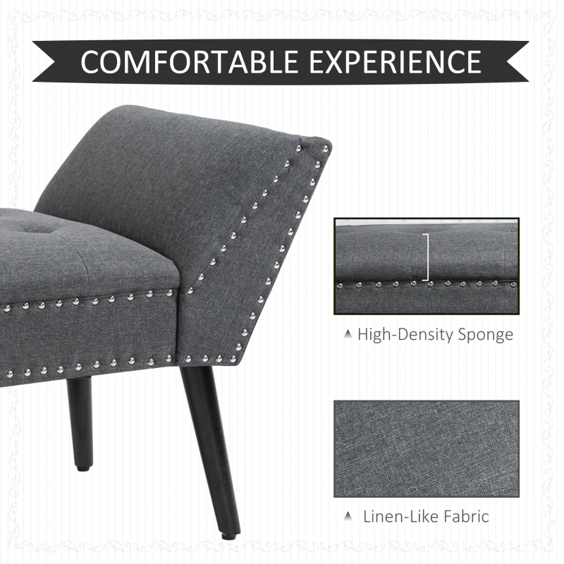 HOMCOM Modern Button Tufted Sitting Bench, Accent Fabric Upholstered Ottoman for Bedroom or Living Room, Charcoal Grey