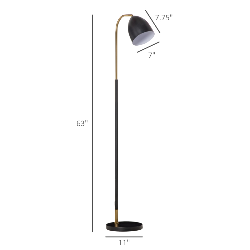 HOMCOM Arc Floor Lamp, Standing Reading Light, with Adjustable Lampshade, and Round Base for Living Room, Office, or Bedroom, Black/ Gold