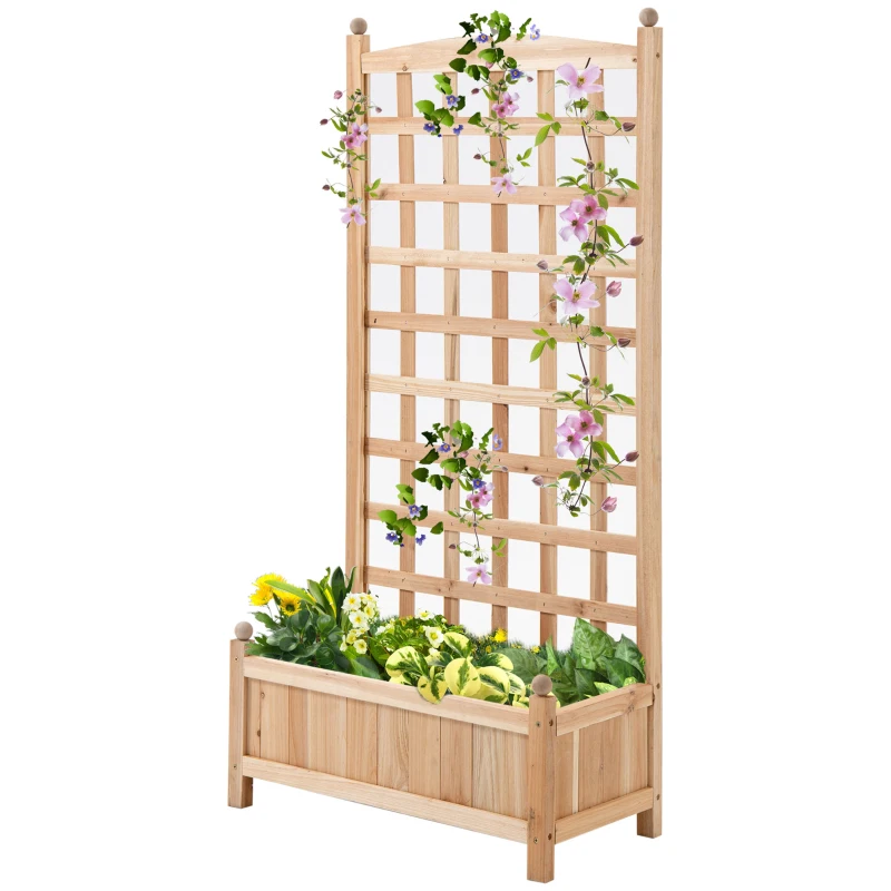 Outsunny 24" x 12" x 49" Raised Garden Bed with Trellis Board Back & Strong Wooden Design & Materials