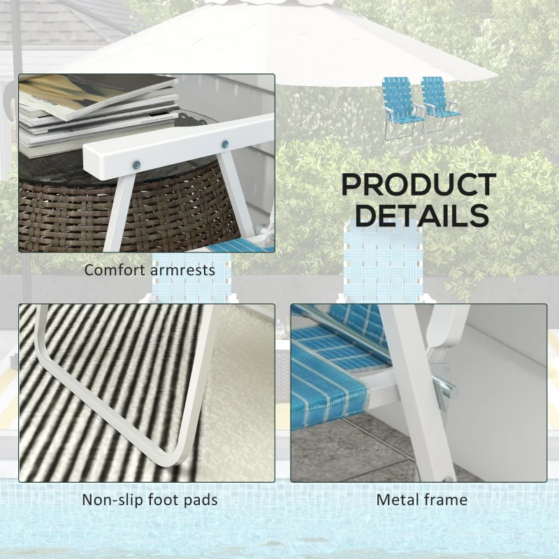 Outsunny Set of 2 Folding Patio Chairs, Classic Portable Chair Set, Outside Chairs with Armrests for Camping, Garden, Pool, Beach, Backyard, Blue